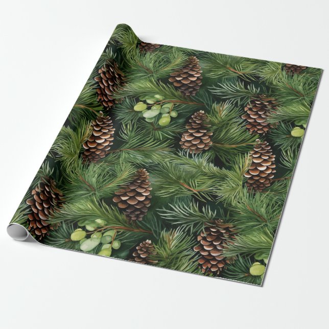 Pine Cones Pattern Wrapping Paper (Unrolled)