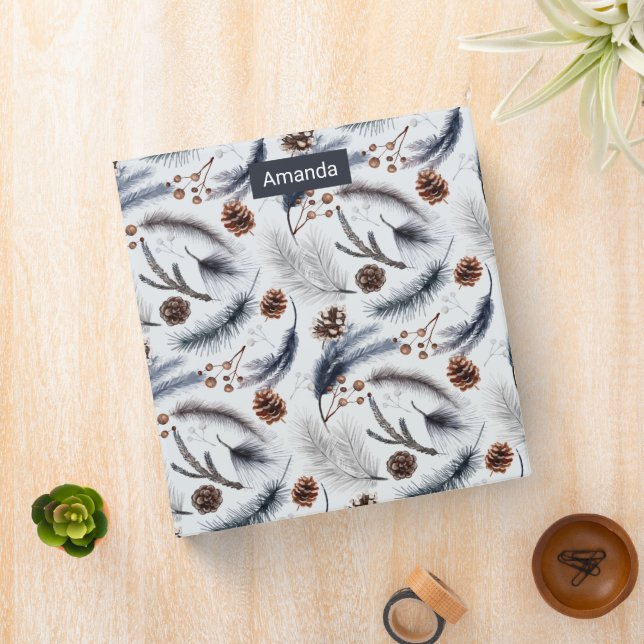 Pine Cones & Pine Needles Christmas Pattern 3 Ring Binder (In Situ)