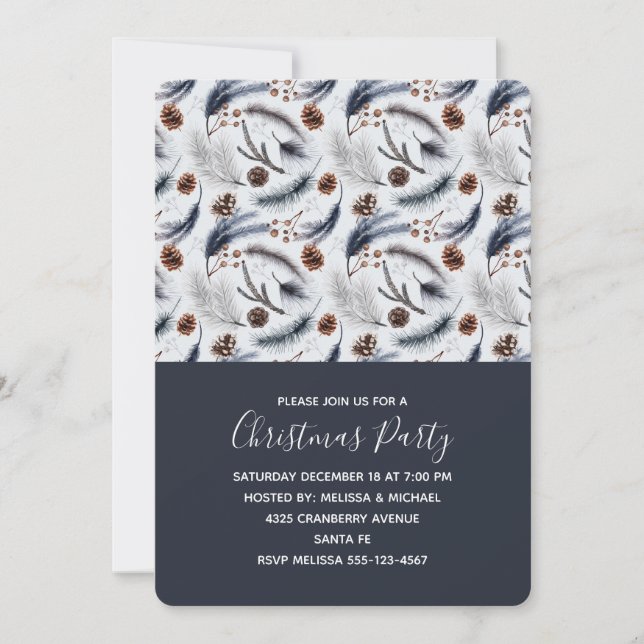 Pine Cones & Pine Needles Christmas Pattern Invitation (Front)