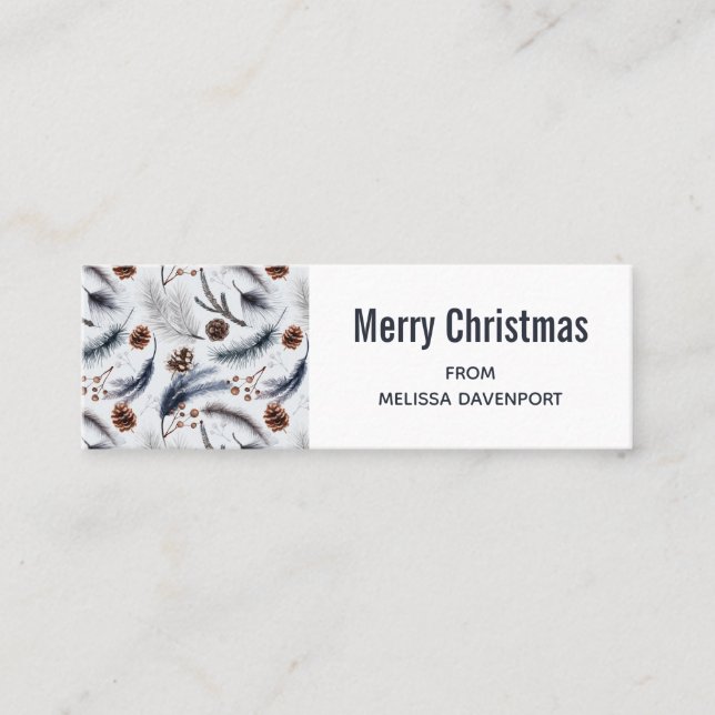 Pine Cones & Pine Needles Christmas Pattern Mini Business Card (Front)