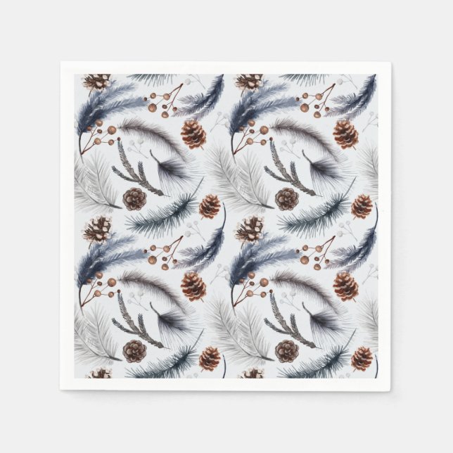 Pine Cones & Pine Needles Christmas Pattern Napkins (Front)