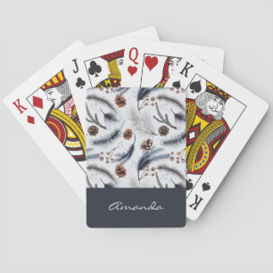 Pine Cones & Pine Needles Christmas Pattern Poker Cards