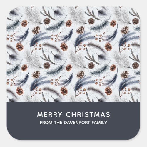 Pine Cones  Pine Needles Christmas Pattern Square Sticker