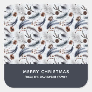 Pine Cones & Pine Needles Christmas Pattern Square Sticker