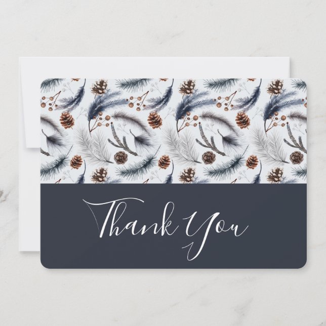 Pine Cones & Pine Needles Pattern Thank You Card (Front)