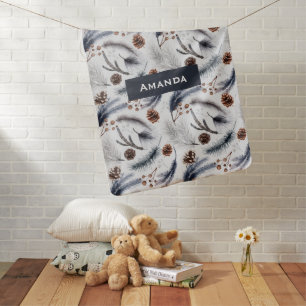 Pine Cones & Pine Needles Watercolor Pattern Baby Blanket