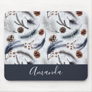 Pine Cones & Pine Needles Watercolor Pattern Mouse Pad