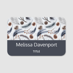 Pine Cones & Pine Needles Watercolor Pattern Name Tag