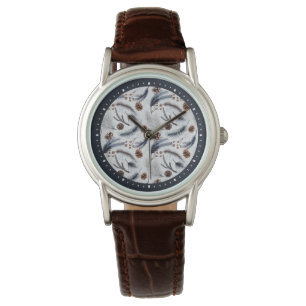 Pine Cones & Pine Needles Watercolor Pattern Watch