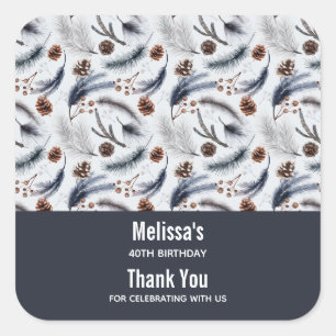 Pine Cones & Pine Needles Winter Pattern Favor Square Sticker