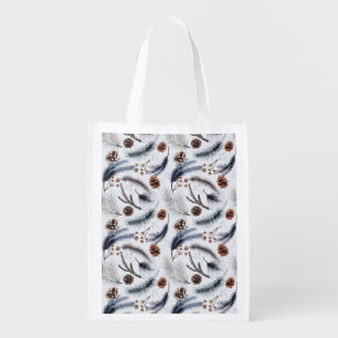 Pine Cones & Pine Needles Winter Pattern Grocery Bag