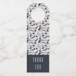 Pine Cones & Pine Needles Winter Pattern Thank You Bottle Hanger Tag