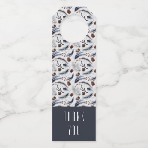Pine Cones  Pine Needles Winter Pattern Thank You Bottle Hanger Tag