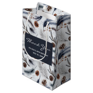 Pine Cones & Pine Needles Winter Pattern Thank You Small Gift Bag