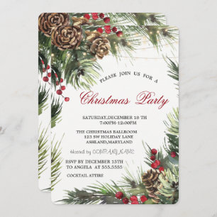 Pine Cones,Pine Tree Branches Christmas Party Invitation