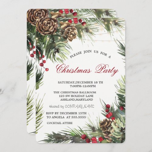 Pine ConesPine Tree Branches Christmas Party  Invitation