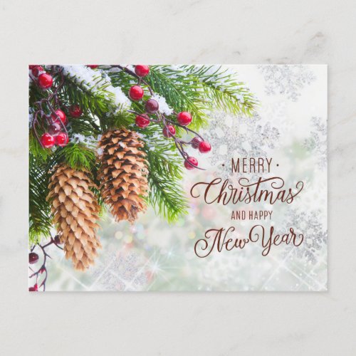 Pine Cones Red Berry Christmas New Year Business Postcard