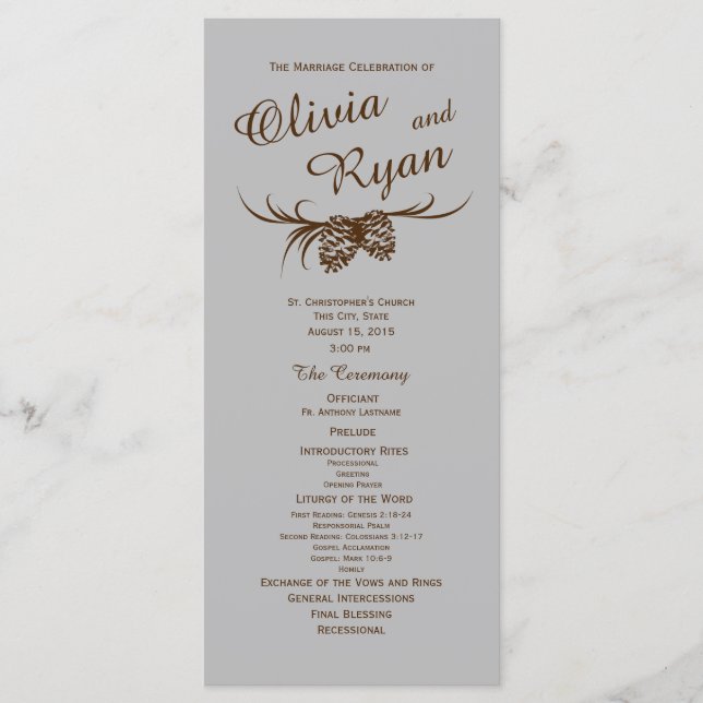 Pine Cones Rustic Silver and Brown Program (Front)