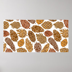 Pine cones seamless pattern poster
