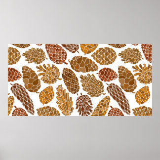 Pine cones seamless pattern poster
