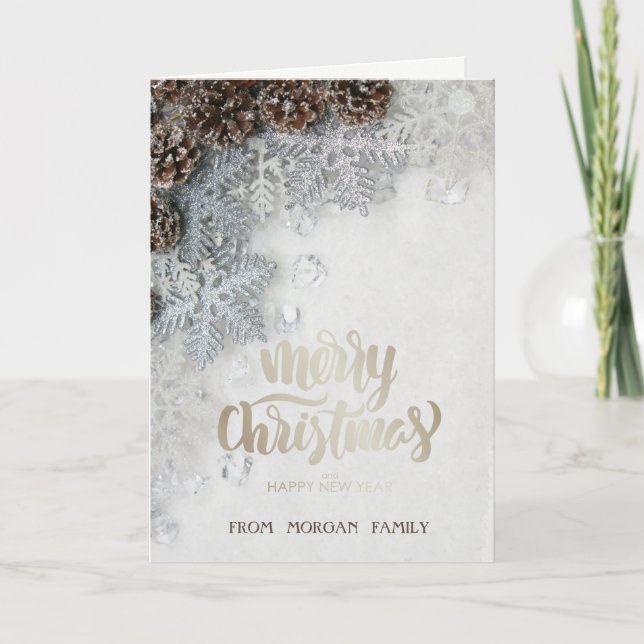 Pine cones, Snowflakes  Holiday Card (Front)