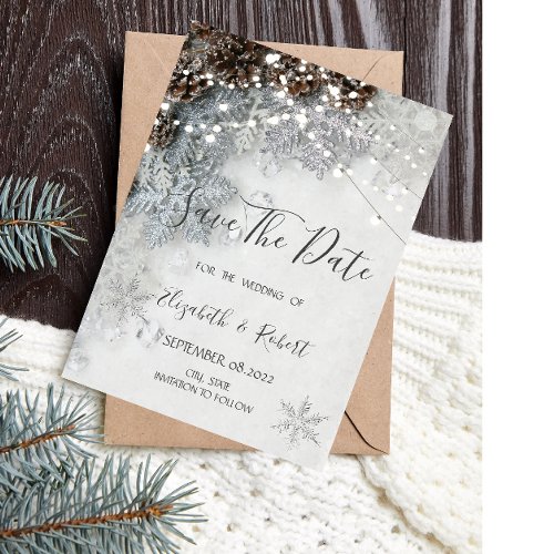 Pine Cones Snowflakes Save The Date