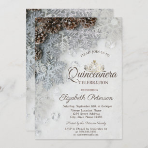 Pine Cones,Snowflakes,Tiara, Quinceañera Invitation