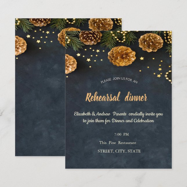 Pine Cones, Stars Rehearsal Dinner Invitation (Front/Back)