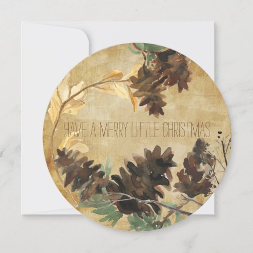 Pine Cones Textured Round Christmas Holiday Card