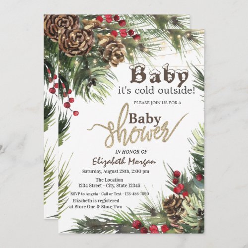  Pine ConesTree Branches Baby Shower Invitation