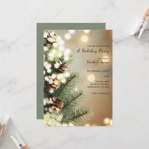 Pine Cones Tree Lights Minimal Classic Holiday Invitation