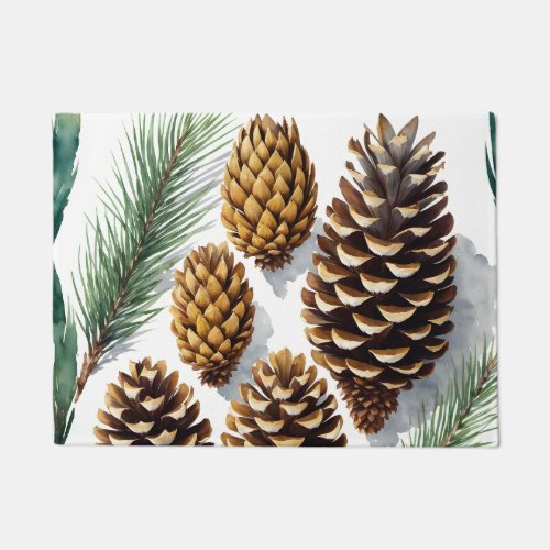 Pine Cones Watercolor Botanical Art Doormat