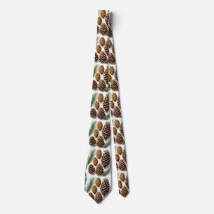 Pine Cones Watercolor Botanical Art Neck Tie