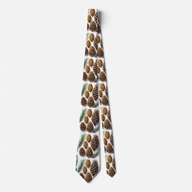 Pine Cones Watercolor Botanical Art Neck Tie (Front)