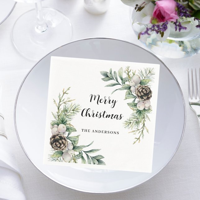 Pine cones white green Christmas Party Napkins (Creator Uploaded)