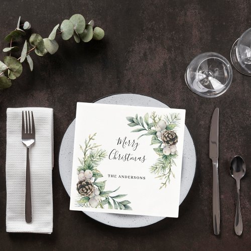 Pine cones white green Christmas Party Napkins