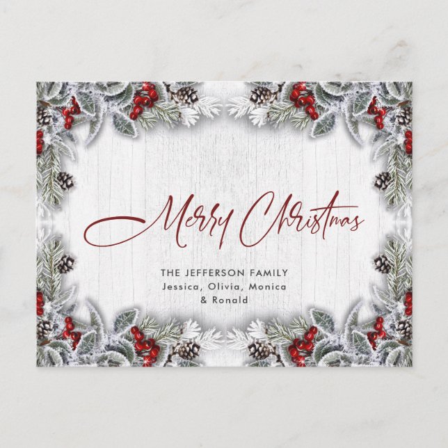 Pine Cones Winter Berry Christmas Holiday Greeting Postcard (Front)