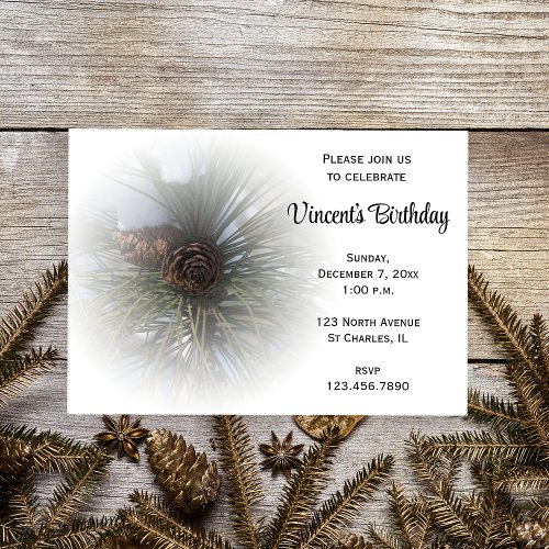 Pine Cones Winter Birthday Party Invitation