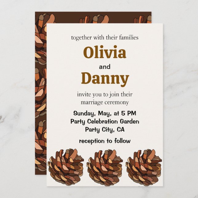 Pine Cones Winter Rustic Wedding Invitation (Front/Back)