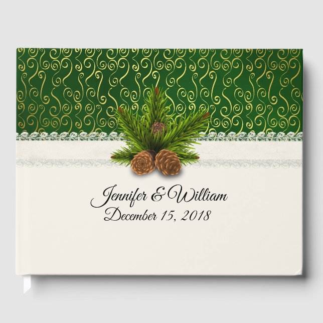 Pine Cones Winter Wedding Guest Book (Front)