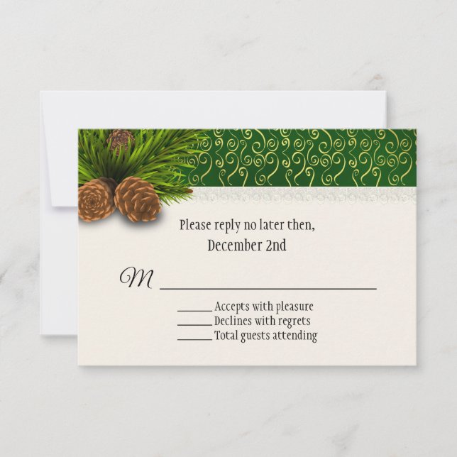 Pine Cones Winter Wedding RSVP Card (Front)