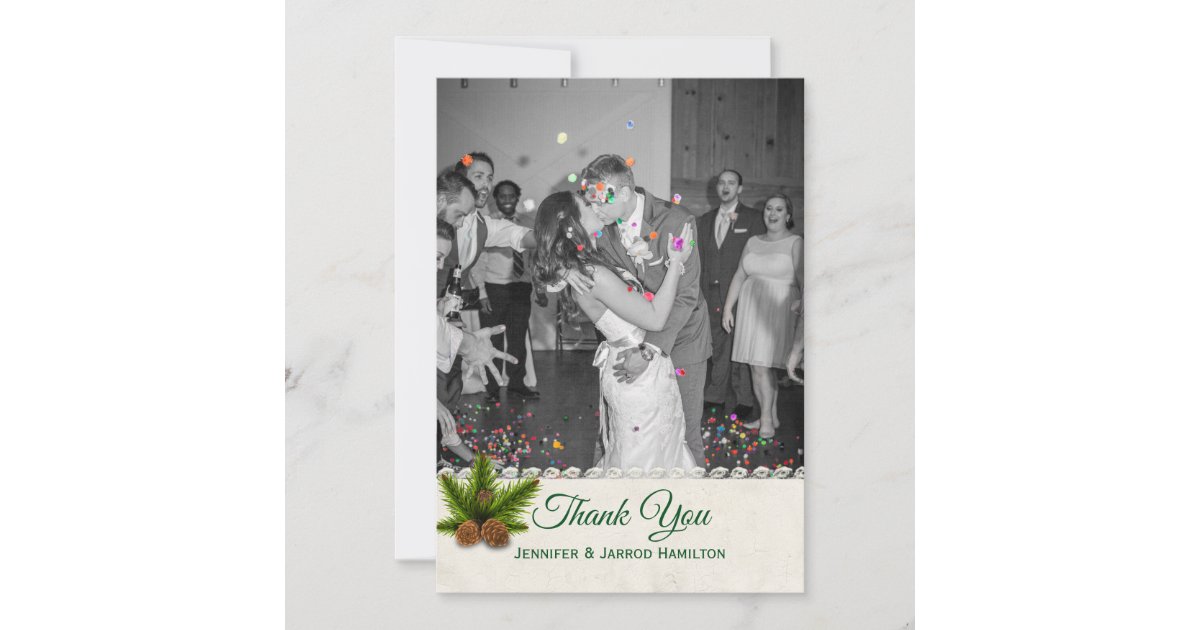 Pine Cones Winter Wedding Thank You Card | Zazzle
