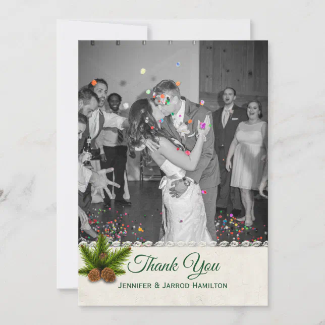 Pine Cones Winter Wedding Thank You Card | Zazzle
