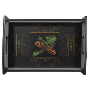 Pine Cones with Deep Charcoal Theme Serving Tray