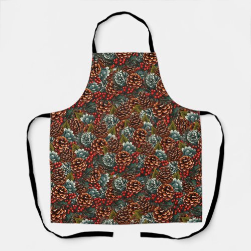 Pine Cones With Red Berries Pattern Christmas  Apron