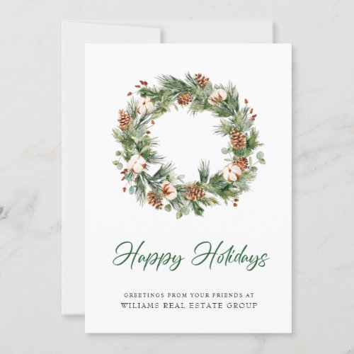 Pine Cones Wreath Christmas Corporate Holiday Card