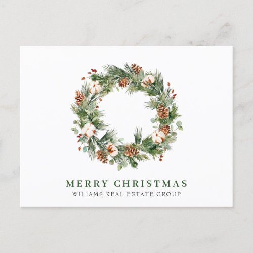 Pine Cones Wreath Christmas Greeting Corporate Holiday Postcard