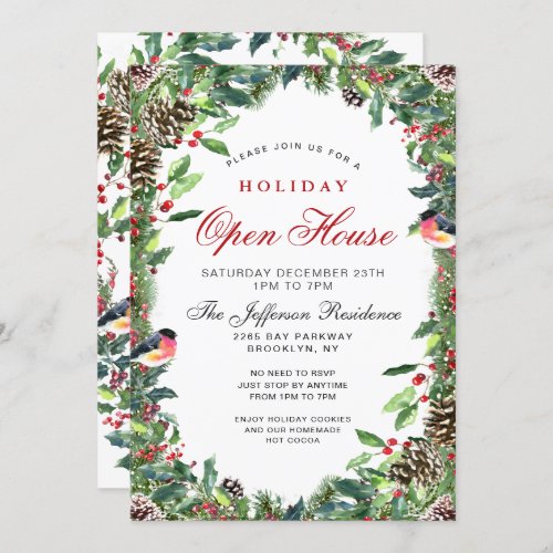 Pine Cones Wreath Christmas Holiday Open House Invitation
