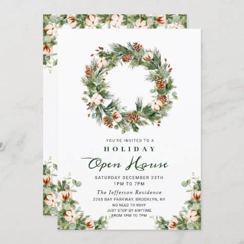 Pine Cones Wreath CHRISTMAS Holiday Open House Invitation