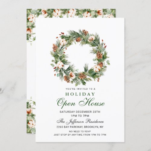 Pine Cones Wreath Christmas Holiday Open House Invitation
